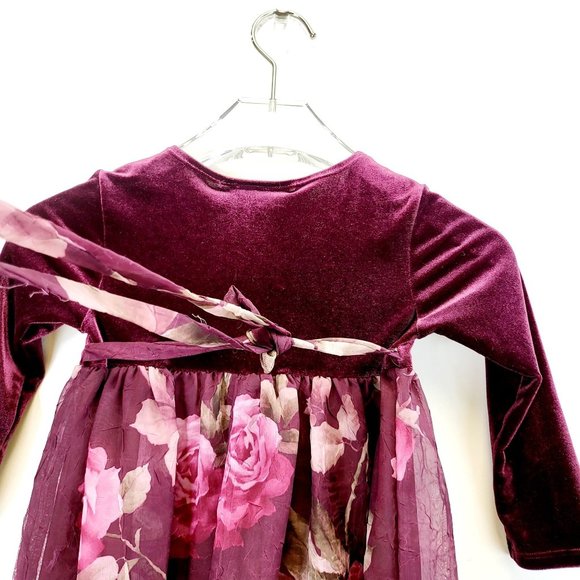 BISCOTTI Girls Wine Red Purple Floral Velvet Holiday Party Dress 3T Ribbon - Picture 9 of 12